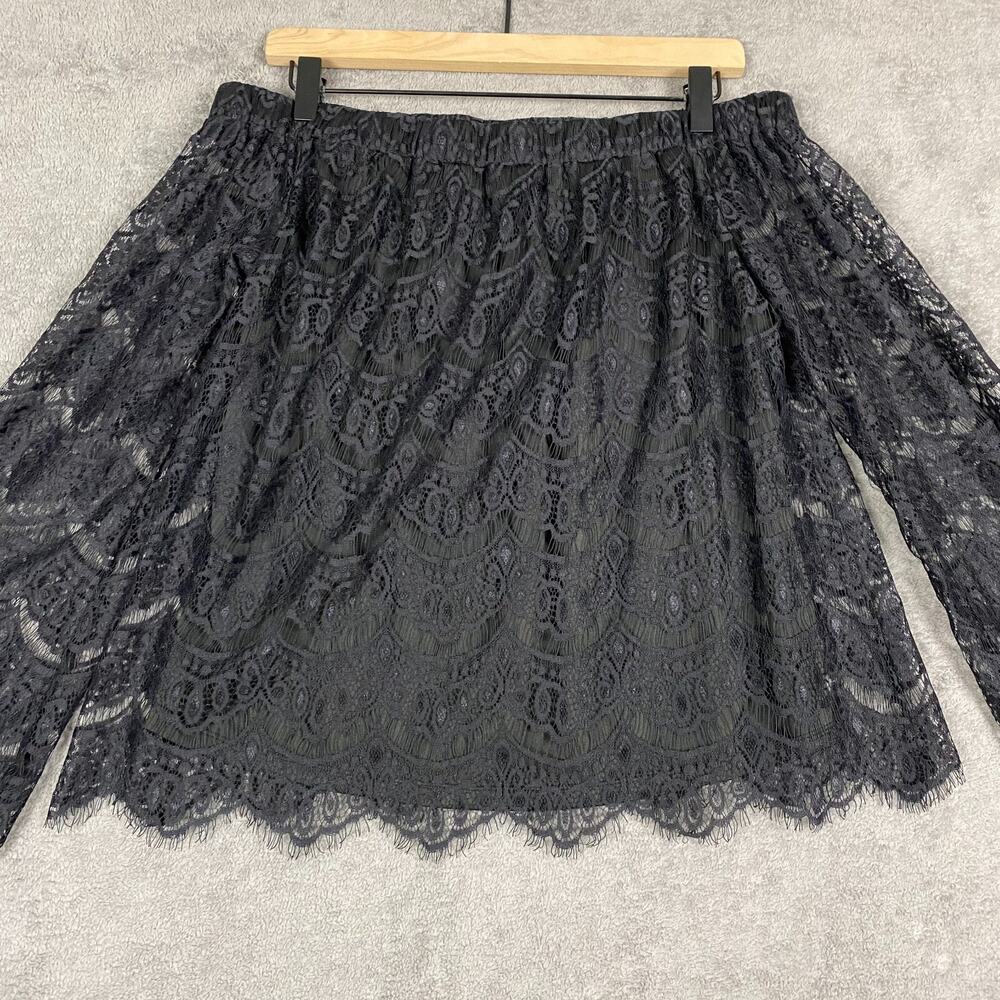 Love, fire Top Womens M Black Crochet Lace Scalloped Hem Off-The-Shoulder Blouse - Picture 11 of 16
